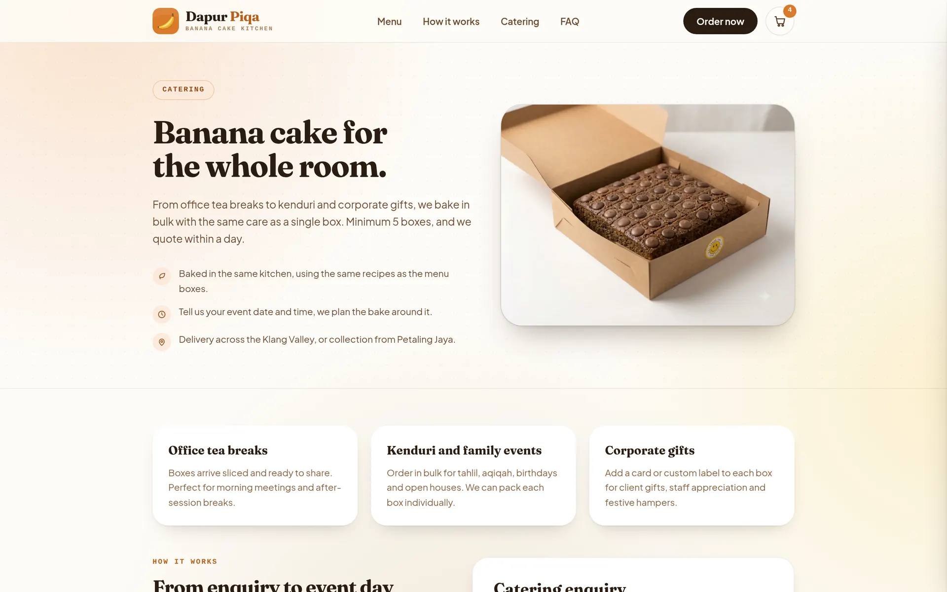 The Dapur Piqa catering enquiry page.