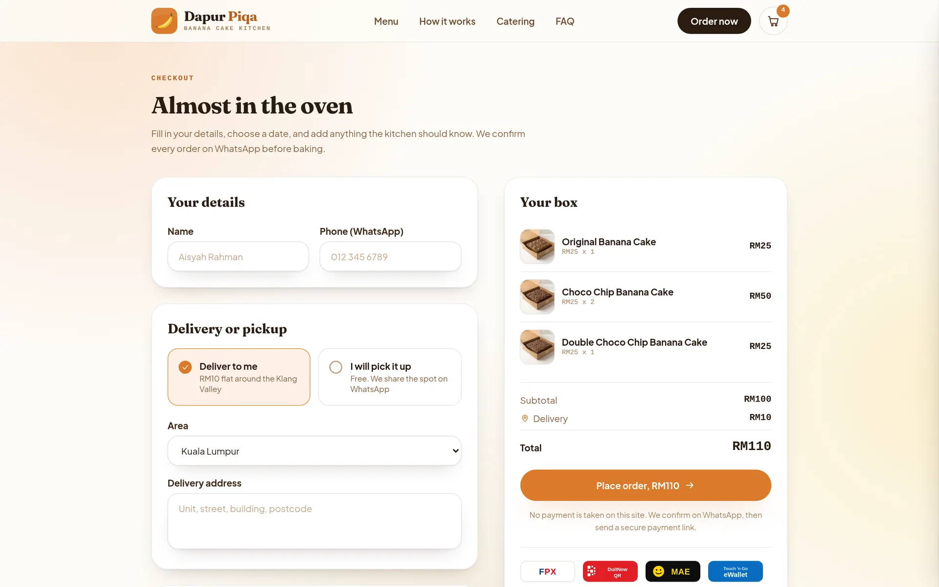 The Dapur Piqa checkout form.